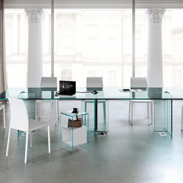 Contemporary boardroom table / glass / rectangular / transparent